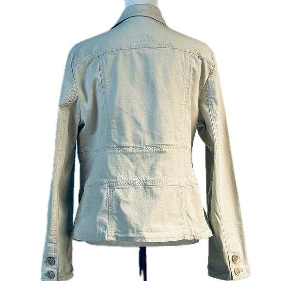 J. Jill Khaki Fitted Button Front Unlined Cotton/Spandex Jacket Beige Women M - Picture 4 of 9
